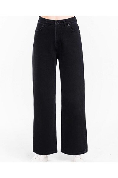 Trn JNS Pantaloni largi din lycra negru cu talie super înaltă, cu picior lat foarte înalt