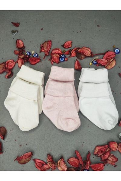 Akface Plain Patternless 6-Piece Baby Girl Socks 0-6 Months