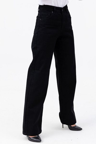 Trn JNS Pantaloni de damă casual cu talie super înaltă negru din lycra cu picior lat foarte înalt