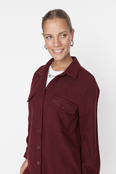 Trendyol Modest Claret Red Double Pocket Detailed Winter Shirt TCTAW23TG00009