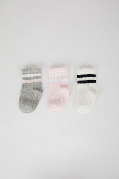 DeFacto Baby Girl Non-Slip Sole 3-Piece Cotton Long Socks U6229A2Ns