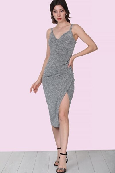 ZY BUTİK Silver Rope Strap Evening Dress