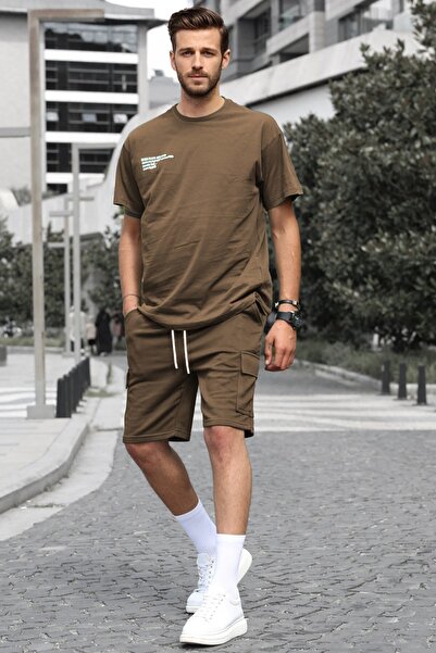 Madmext Kahverengi Oversize Erkek Şort Takımı 5391