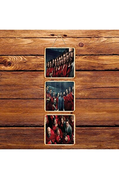 hazalshop La Casa De Papel Τριπλή Ρετρό Ξύλινη Αφίσα