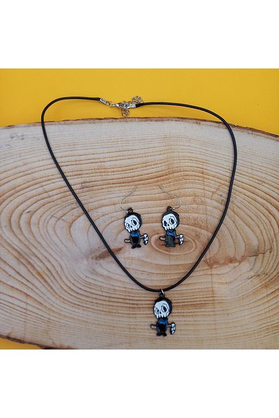 Paytak Moda Skull Grim Reaper Necklace Earrings Colorful Unisex Metal Necklace Earring Set Pytkklkp161