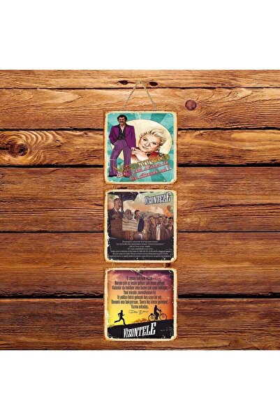 hazalshop Τριπλή ρετρό ξύλινη αφίσα Vizontele