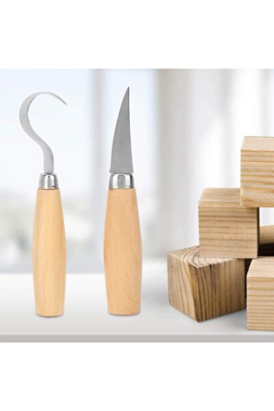 Depolife Ahşap Oyma Alet Seti Kaşık Kuksa Oyma Şekillendirme Bıçak Seti 2 Par...