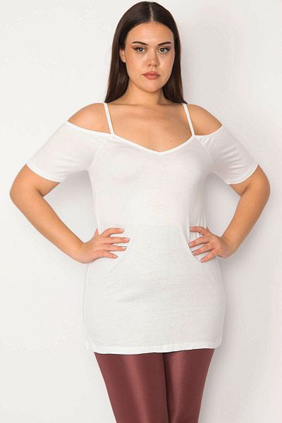 Şans Women's Large Size Bone Strap Thin Viscose Blouse 65n33691