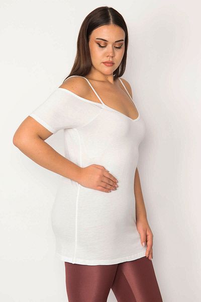 Şans Women's Large Size Bone Strap Thin Viscose Blouse 65n33691