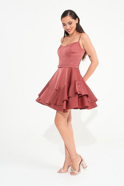 SpringStore Rochie de seara scurta din satin ceapa