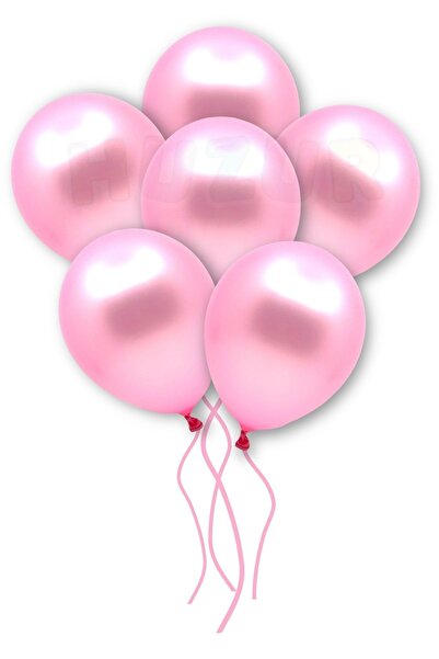 Huzur Party Store Pink Colored Metallic Balloon 50 Pieces 30 cm Latex Birthda...