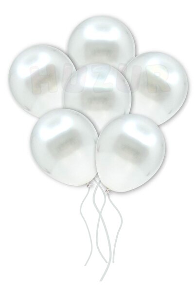 Huzur Party Store White Color Metallic Balloon 50 Pieces 30 cm Latex Party Co...