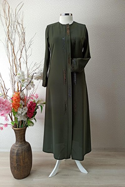 sarmoda 3006önü Vek Kol Uçları Taş Işlemeli Gizli Fermuarlı Ferace Qys 3006 Ferace #22-01#