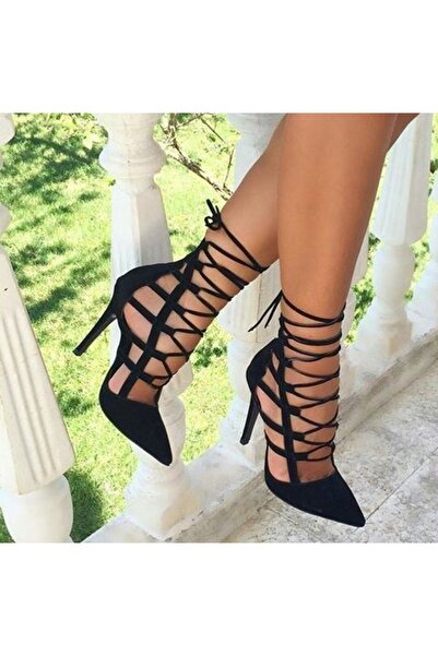AYAKKABI PRENSİ Deluxe Lace-up Black Suede 10 εκ. Γυναικεία στιλέτα, παπούτσι...