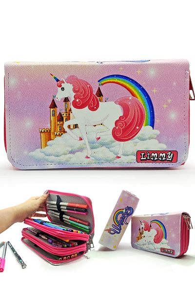 Limmy Unicorn Country Themed Modelist Pencil Case Pen Case Vegan Leather Three Compartment Pen Holder