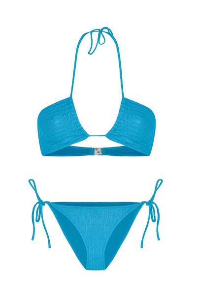 AQUELLA Set de bikini albastru de tricotaje mercerizate cu gât cu șalter