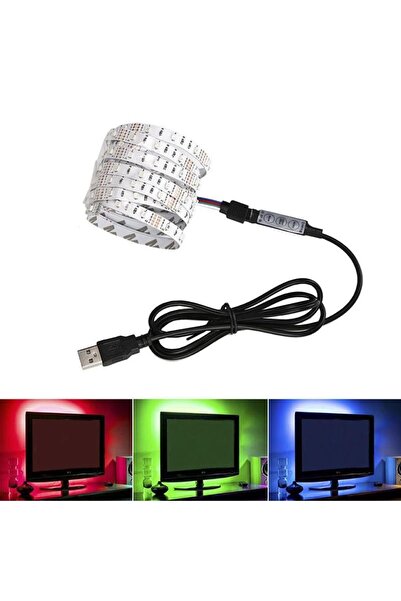 LEDONLİNE 1metre Tv Arkası Pc Kasa Içi Rgb Usb Şerit Led Aydınlatma Butonlu