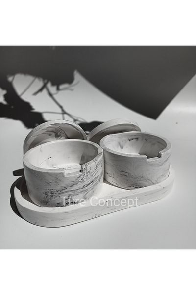Ture Concept مجموعة وعاء توابل وموزع ملح وفلفل منقوش بالرخام