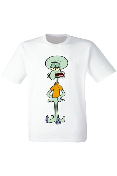 YAPO TİCARET Sünger Bob Squidward Baskılı Beyaz Tişört