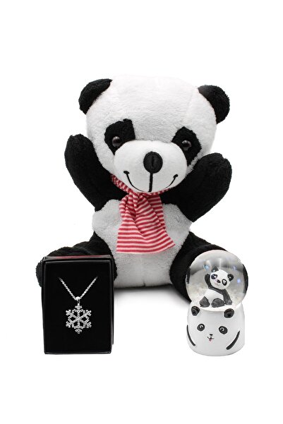 vegahediye v vega Tatlı Peluş Panda & Işıklı Mini Panda Kar Küresi & Kar Tane...