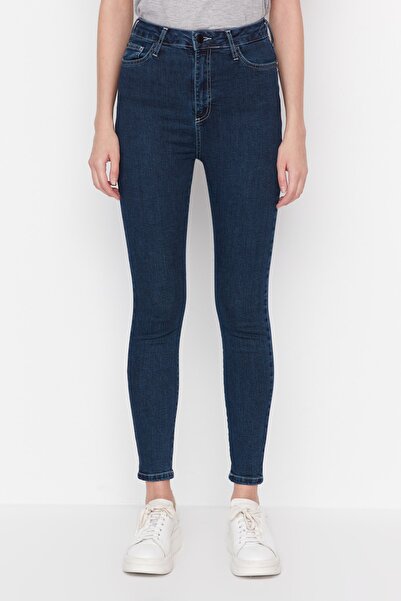 Trendyol Collection Темно-сині джинси скінні з високою талією з контрастною строчкою TWOAW23JE00443