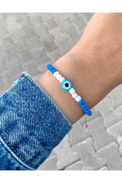 Misto Aksesuar Colorful Bracelet with Blue Evil Eye Beads