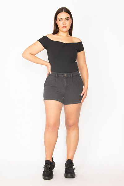 Şans Plus Size Shorts & Bermuda - Black - Normal Waist