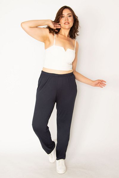 Şans Plus Size Pants - Navy blue - Straight