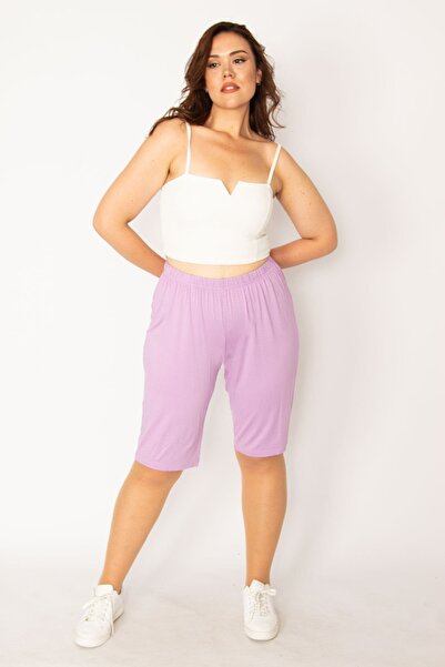 Şans Plus Size Shorts & Bermuda - Purple - Normal Waist