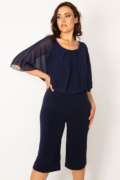 Şans Női, nagy méretű sötétkék sifon, részletes mez, 65n33606