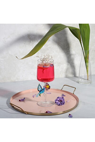 ADAMODART Sinek Kuşu & Çiçek Murano Cam Dekorlu Tasarım Ayaklı Kokteyl Sunum Kadehi 2’li Set