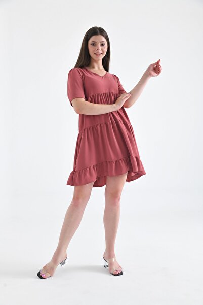 VOLT CLOTHİNG Women's V-Neck Layered Ayrobin Dress