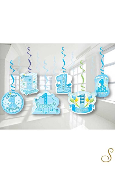 Mini Parti ميني بارتي ستور زينة سقف مكونة من 6 قطع باللون الأزرق لعمر سنة واحدة