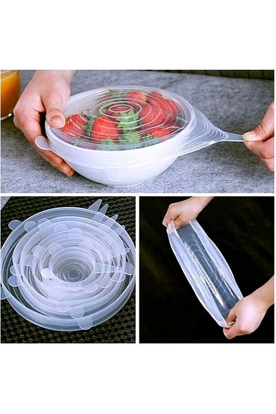 Neler Geldi Neler 6-Piece Silicone Stretch Lid Plate Cup Food Cap Preserves Freshness Storage Container Lid Transparent
