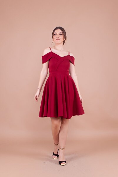 Bidoluelbise Kadın Askılı Düşük Omuz Detay Pileli Mini Boy Elbise