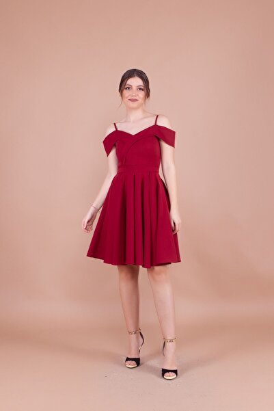 Bidoluelbise Kadın Askılı Düşük Omuz Detay Pileli Mini Boy Elbise