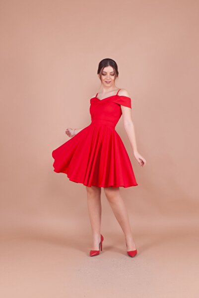 Bidoluelbise Kadın Askılı Düşük Omuz Detay Pileli Mini Boy Elbise