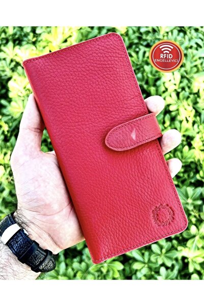 CüzCan Creen Kırmızı Gerçek Hakiki Deri Telefon Cüzdanı Unisex (ERKEK-KADIN)