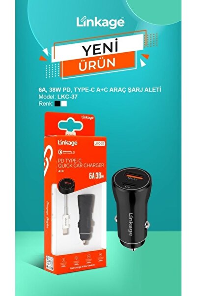 Linkage Iphone Uyumlu 38w/6a Araç Çakmaklık Hızlı Şarj Aleti Type-c Ve Usb Girişli Lightning To Type-c Kablo