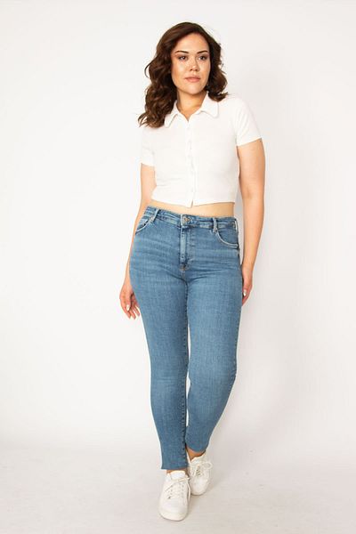 Şans Pantaloni skinny de damă, albastru, cu 5 buzunare, mărime mare 65n33761