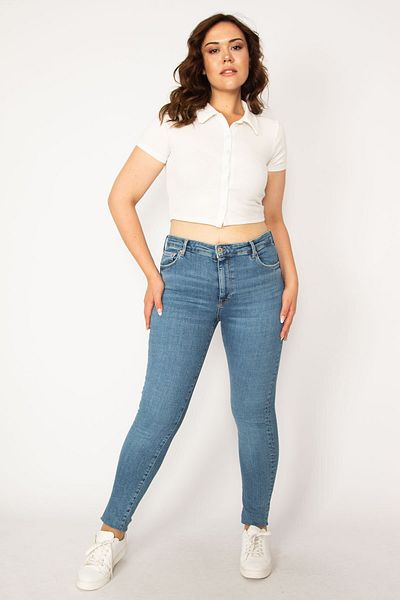 Şans Pantaloni skinny de damă, albastru, cu 5 buzunare, mărime mare 65n33761