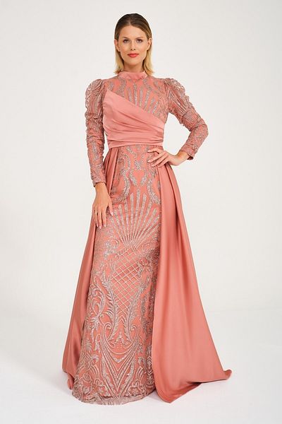 SpringStore Rochie de seara din satin Hijab Salmon