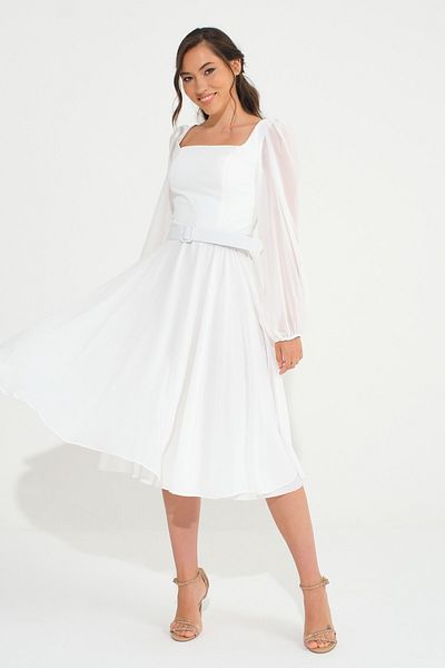 SpringStore Rochie de seara din sifon cu decolteu patrat alb