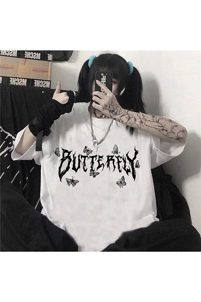 Gofeel Street Butterfly Harajuku Λευκό μπλουζάκι Unisex Oversize