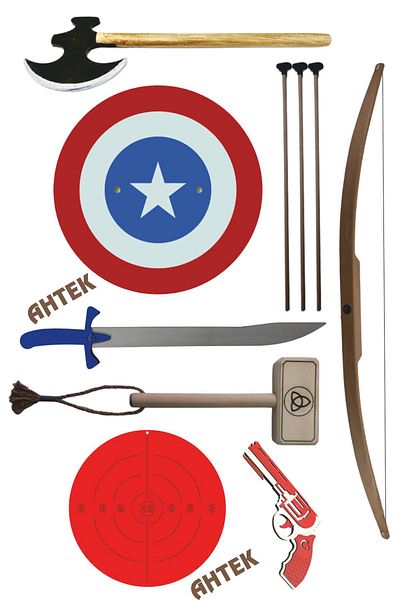 Ahtek Wooden Toy Gun Set of 7 Captain America and Natural Hornbeam Arrow Bow