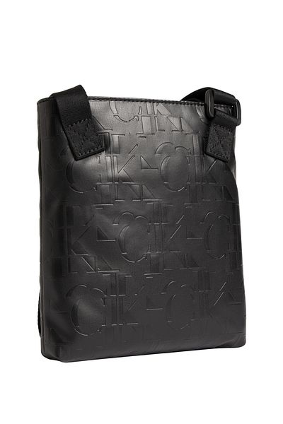 Calvin Klein Men's Messenger Bag - Black Polyurethane, Monogram Soft Flatpack18 Aop