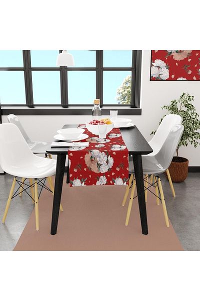 Adawall Red Rose Runner 140x45cm (Fine Linen, International Washing and Fading Certificate)