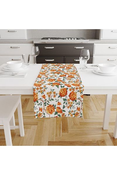 Adawall Orange Lotus Runner 140x45cm (Fine Linen, International Washing and Fading Certificate)