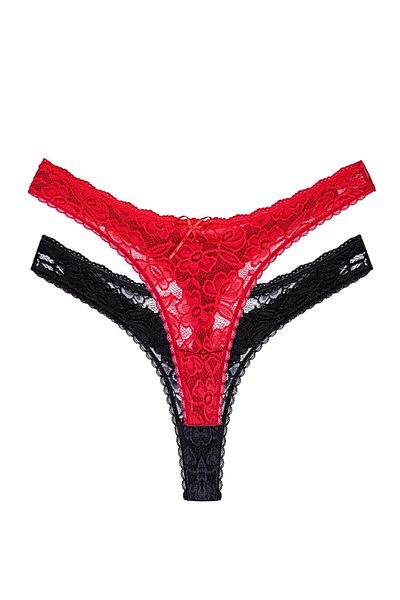 Perita.Life Women's Black-red Cotton Lace String, Thong 2 Pack