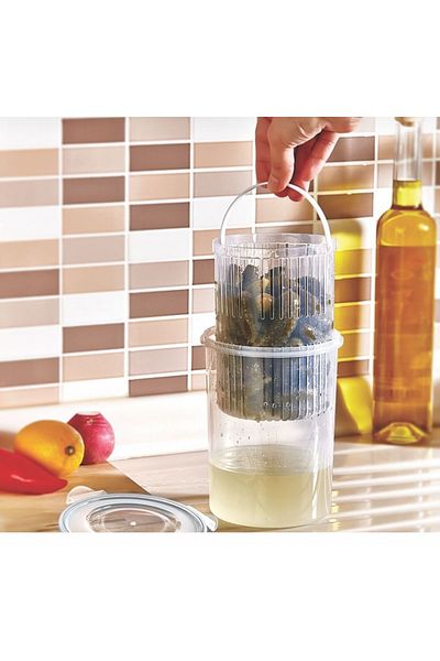 PlastArt Deep Storage Container with Strainer (olive grove, Pickle Bowl) 1.5lt